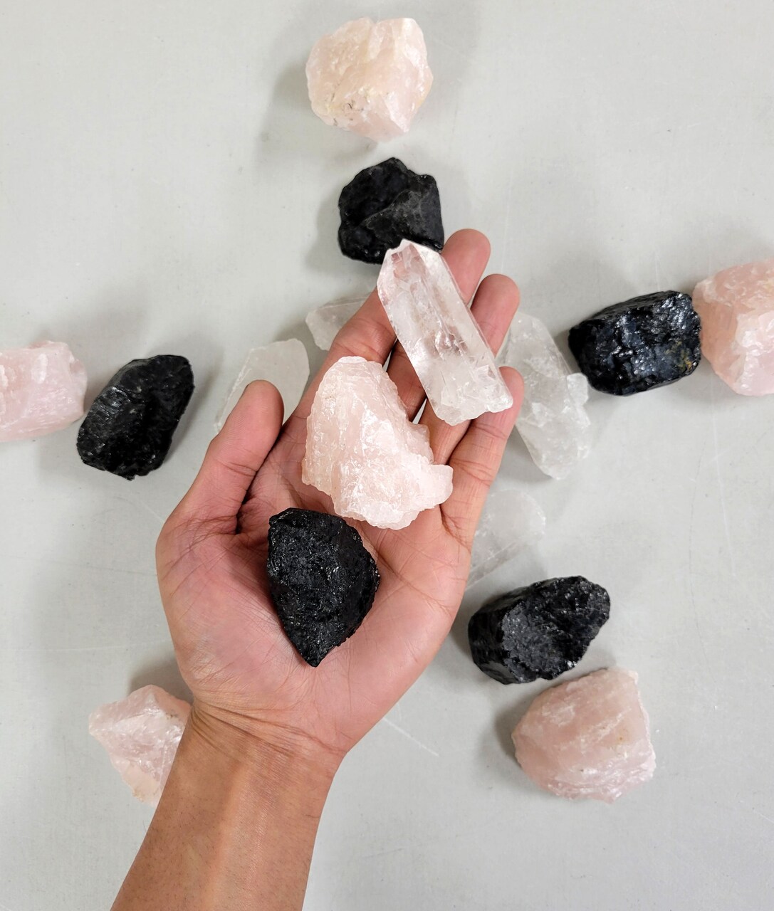 Love & Protection Bundle, Black Tourmaline, Rose Quartz, Quartz Crystal Point